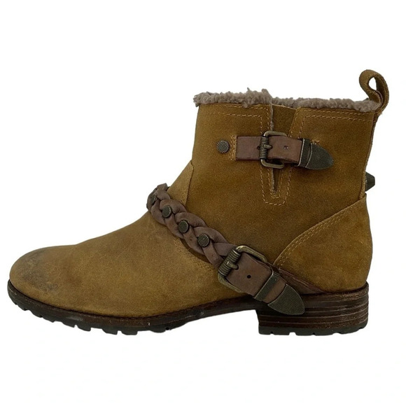 Sigerson Morrison Boots Women's 7 Brown Suede Leather Ankle Booties Shearling - Picture 7 of 14